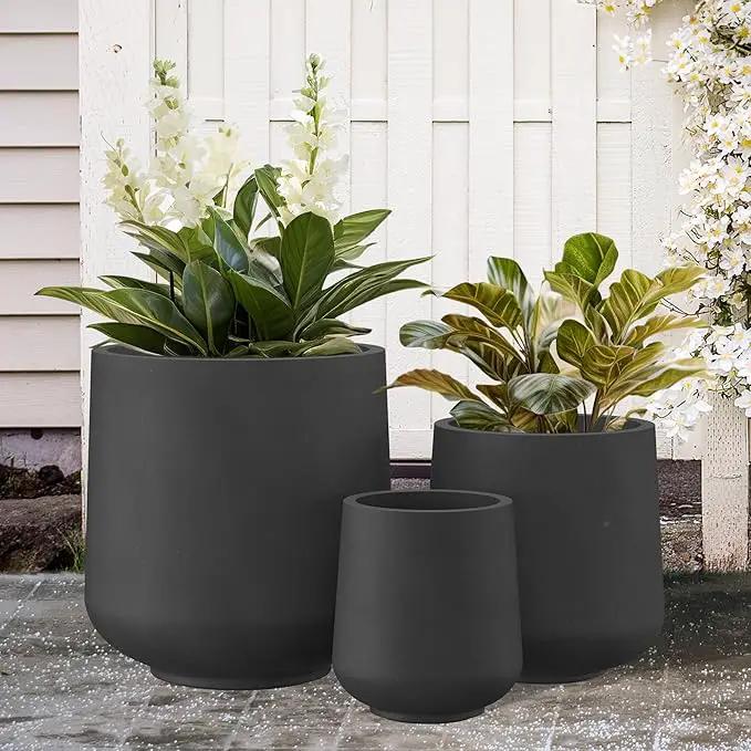 Kante 15.3"+11.6"+8.2" Dia Round Concrete Planter, Large Outdoor Indoor Planter Pots with Drainage Holes and Rubber Plug for Home Garden Patio, Black by GreenHaven Gardens