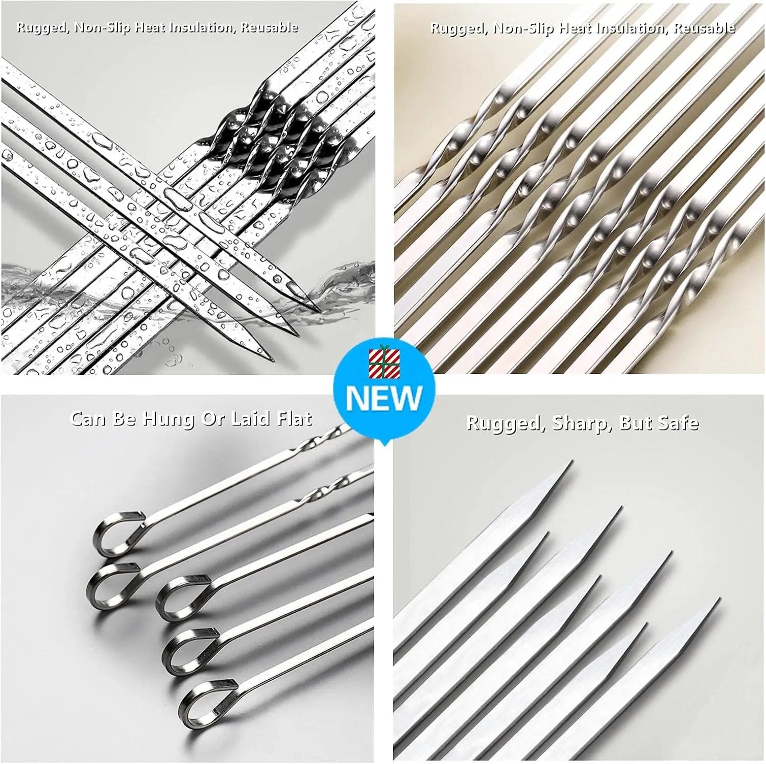 Large Metal Skewers For Grilling Shish Kebab Sticks 22 inch Skewers For Kabobs Flat Barbecue Skewer Stainless Steel Grill Stick for Meat, Chicken, Shrimp, Fruit, Vegetables(12PCS) by GreenHaven Gardens