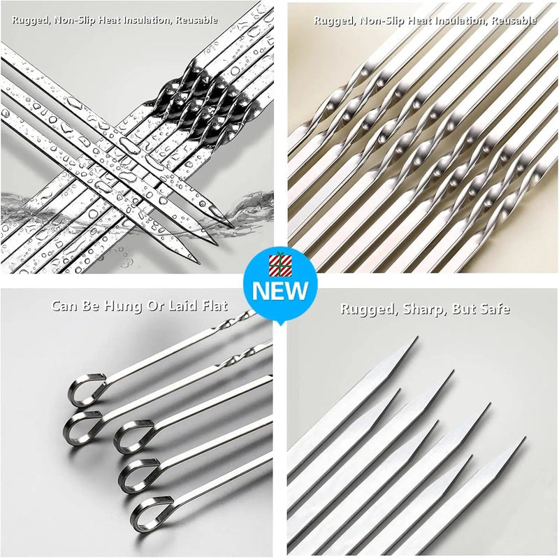 Large Metal Skewers For Grilling Shish Kebab Sticks 22 inch Skewers For Kabobs Flat Barbecue Skewer Stainless Steel Grill Stick for Meat, Chicken, Shrimp, Fruit, Vegetables(12PCS) by GreenHaven Gardens