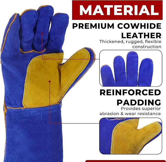 HANDLANDY Animal Handling Gloves, Falconry Cat Glove Bite Proof, Thorn Proof Rose Pruning Gardening Gauntlets (Royal blue, 14 Inches) by GreenHaven Gardens