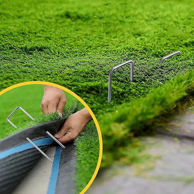 Landscape Staples 4 Inch 50Pcs 12 Gauge Garden Stakes, Heavy Duty Galvanized Garden Staple for Fences, Lawns, Weed Barriers, and Landscape Fabrics, Netting, Irrigation Hose, Floor Mats by GreenHaven Gardens