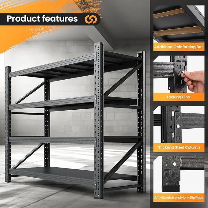 3000LBS Metal Storage Shelves, 48” W Heavy Duty Garage Shelving Units, 4 Tier Storage rack shelf, Steel Industrial Shelving , Adjustable Standing Shelf for Basement/Warehouse 48"W x 24"D x 70"H, Black by GreenHaven Gardens