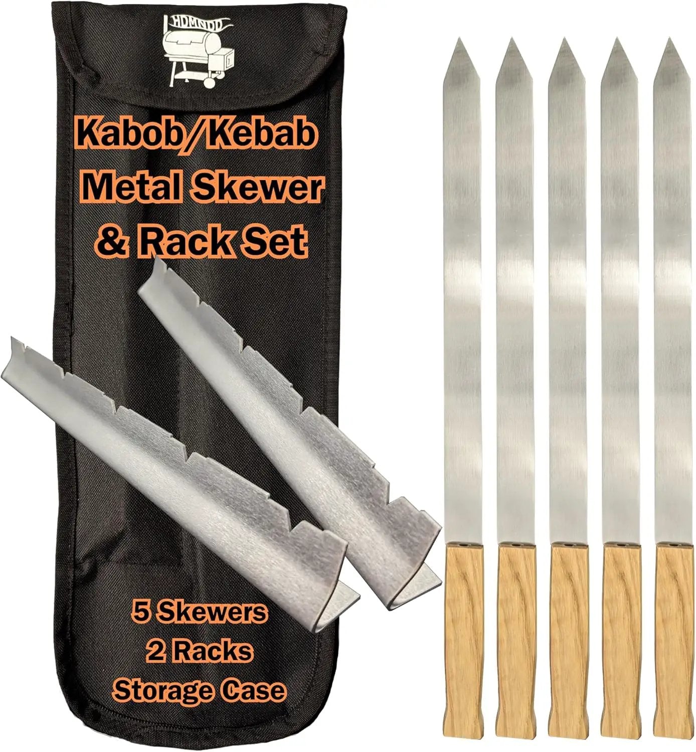 Stainless Steel Kebab Sword Grill Skewers, Holder Racks and Case Set - Great for Shish Kabob, BBQ, Kebobs, Churrasco, Picanha, Brazilian BBQ Sword Skewers, Roasting Sticks by GreenHaven Gardens