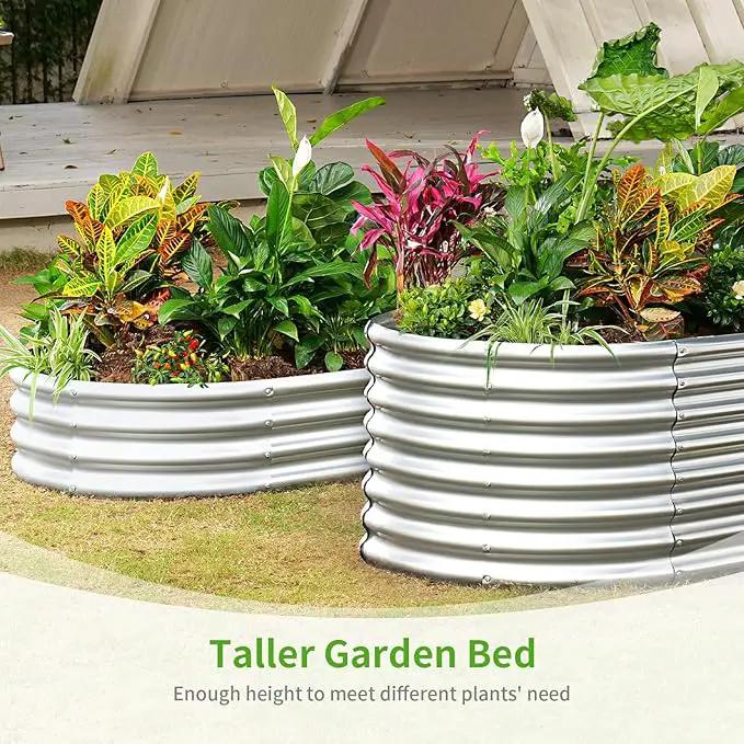 Land Guard Galvanized Metal Raised Garden Bed Kit, 8x4x1.5ft Large Planter Boxes Outdoor, Oval Gardening Box, Patio Garden Planter Box for Vegetables (Silver) by GreenHaven Gardens