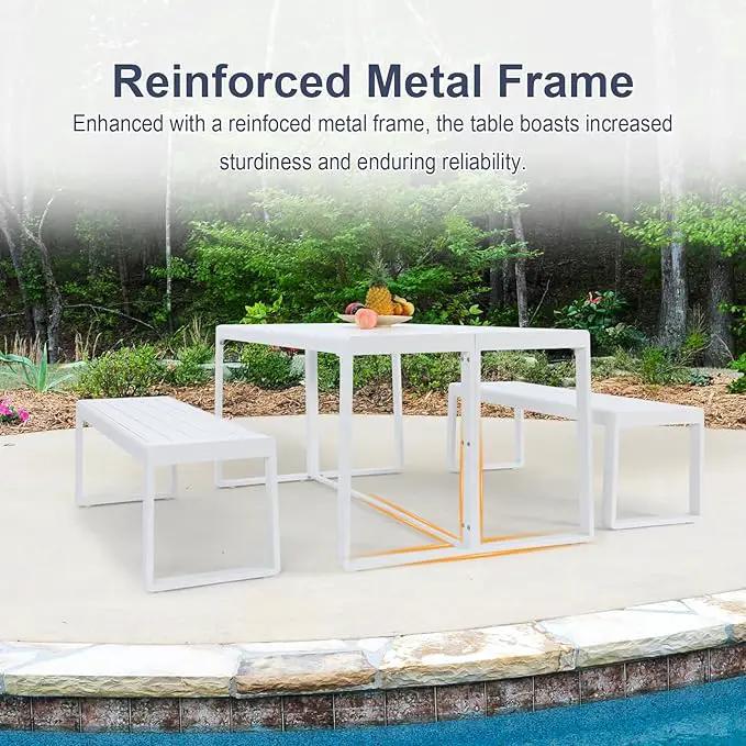 Aoodor 3-Piece Outdoor Patio Dining Set, Aluminum Furniture Set with 1 Rectangular Picnic Table and 2 Benches for Garden, Lawn, Yard by GreenHaven Gardens