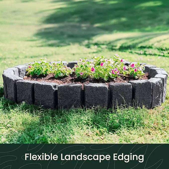 Beuta Landscape Edging | Garden Edging Border | Faux Stone Block XL for Lawn Edging, Flower Beds & Yard Edging – 4 Pack | Each Section Has 6 Blocks 48" L x 4" W x 9.5" H | 12 Spikes | Charcoal by GreenHaven Gardens
