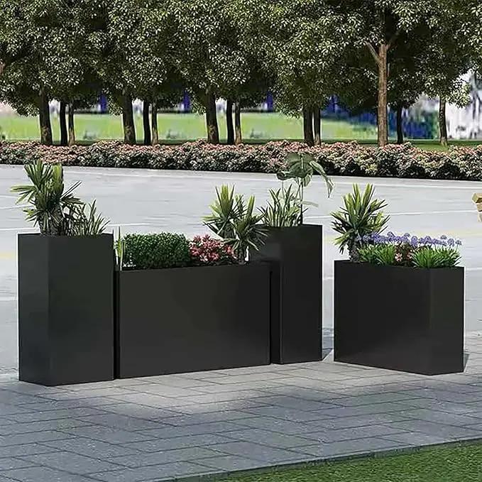 Black Steel Metallic Heavy Planter for Outdoor Plants 24"x12"x24" Outdoor Metal Planter Spliced Flower Pot with Partitions for Outside,Indoor,Garden (Black, 24 * 12 * 24) by GreenHaven Gardens