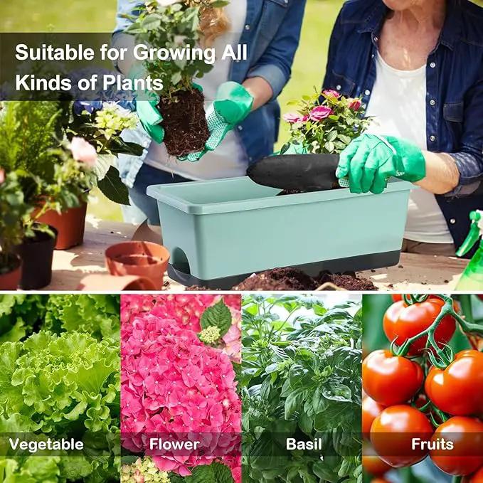 Window Box Planter 8 Pcs, 17 Inches Rectangle Flower Pots with Drainage Holes and Trays, Vegetable Planters for Windowsill Patio Garden Balcony Home Porch Yard Indoor Outdoor by GreenHaven Gardens