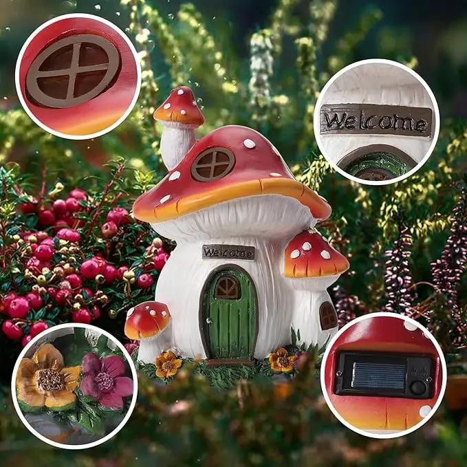 Mushroom House Garden Statue Outdoor, Solar Light Mushroom House Garden Figurines for Lawn, Balcony, Yard Decoration, Outdoor Garden Decoration by GreenHaven Gardens