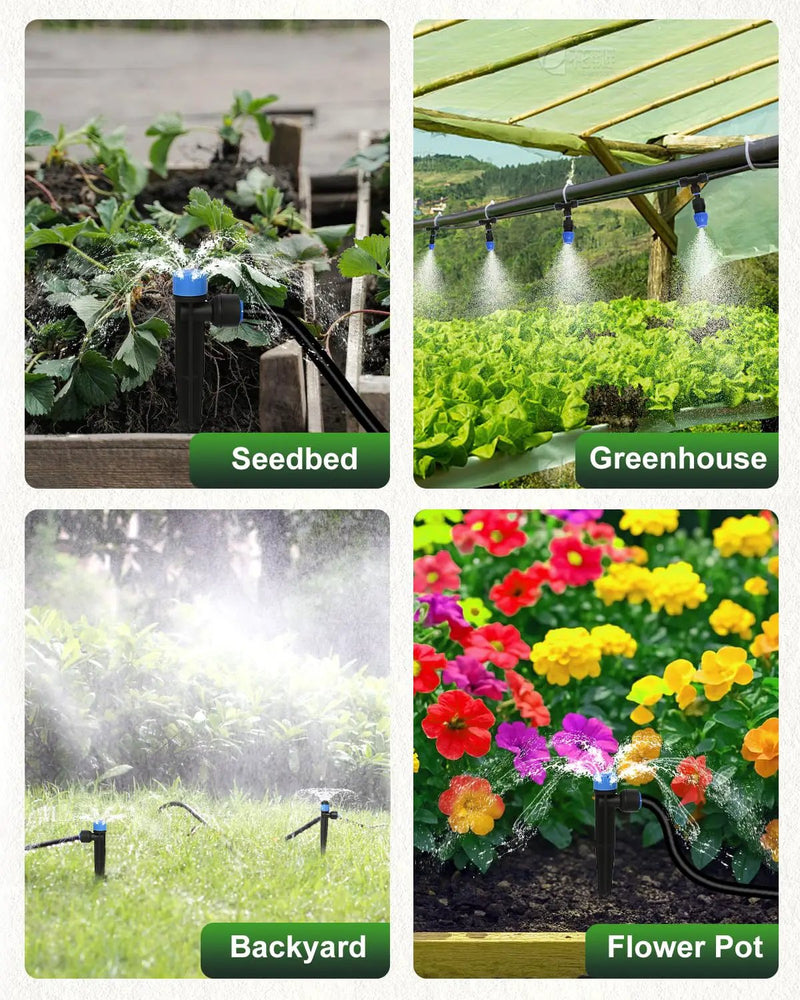 Breeze Touch 230ft Quick-Connect Drip Irrigation System, Automatic Garden Watering System with 1/2" & 1/4" Fast-Lock Tubing - Adjustable Nozzles & Sprinklers for Garden,Greenhouse, Lawn,Potted Plants by GreenHaven Gardens