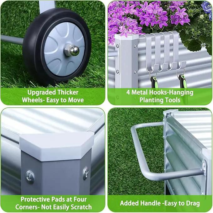 Galvanized Raised Garden Bed with Legs, Metal Raised Planter Box with Drainage Holes Outdoor Elevated Garden Bed on Wheels for Backyard, Patio, Balcony by GreenHaven Gardens