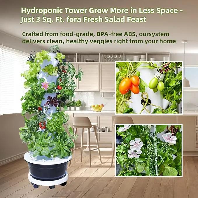 Hydroponic Growing System Kit,Indoor&Outdoor Vertical Hydroponic Growing Garden for Leafy Greens & Herbs, 28 Plant Sites with Climbing Trellis, Energy-Efficient Kit by GreenHaven Gardens