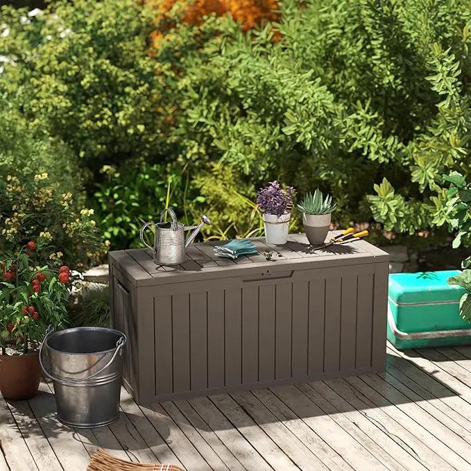 80 Gallon Outdoor Storage Box with Wheels, Waterproof Lockable Resin Deck Box Patio Storage Bin for Pool Accessories Cushion Furniture, Garden Tools, UV-Resistant Outside Delivery Grey by GreenHaven Gardens