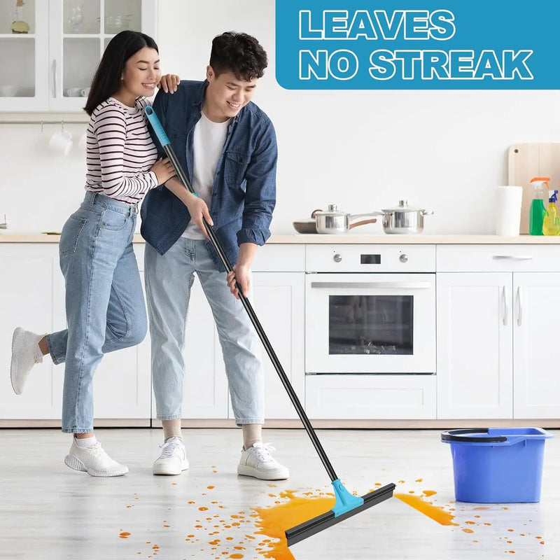 NEWE Floor Squeegee Broom with 18’’ Heavy Duty Rubber Scraper and 58.3’’ Telescopic Long Handle for Garage Concrete Bathroom Tile Shower Glass Marble Deck Window by GreenHaven Gardens