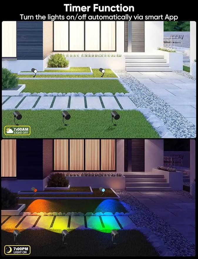 Smart Landscape Lighting Kit 36W, RGBCW Smart Landscape Lights 6 Pack, IP65 Waterproof Outdoor Spotlights, Alexa/Google Assistant Compatible, for Garden Pathway Yard Holiday Decor by GreenHaven Gardens
