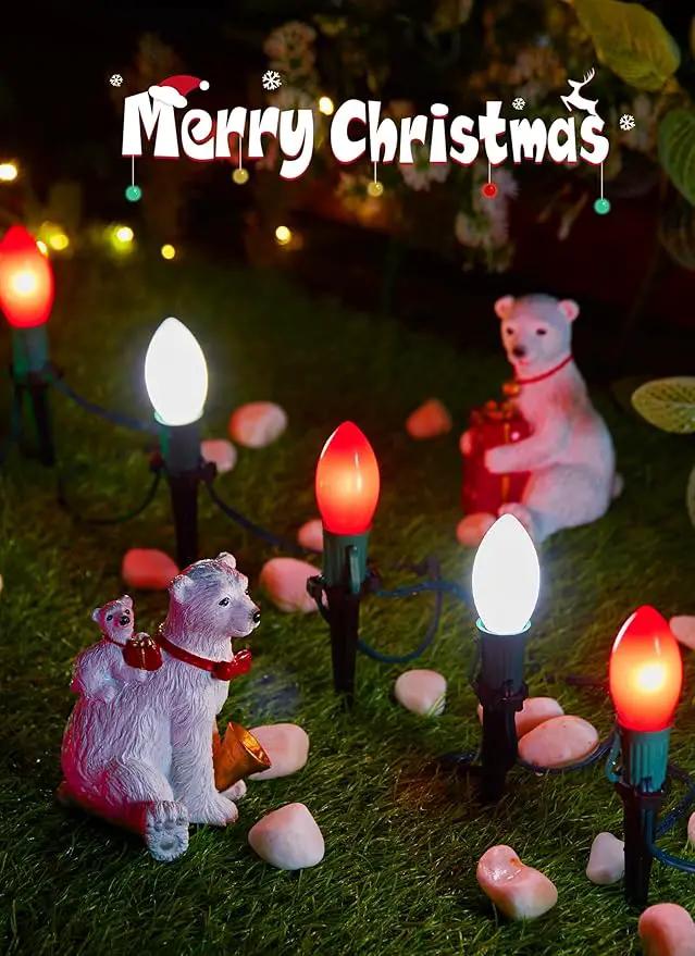 Frosted C9 Christmas Lights Outdoor, 25.7 Ft Christmas Pathway Lights with 20 LED Bulbs and Stakes, Connectable Christmas Yard Decorations Walkway Sidewalk Holiday, Red and White by GreenHaven Gardens