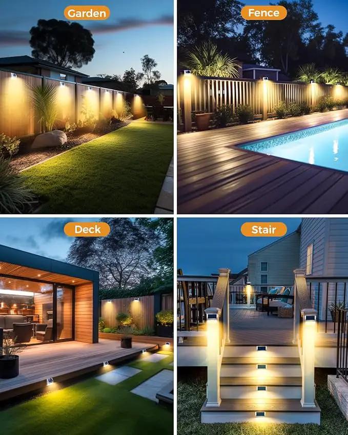 4 Pack Solar Lights Outdoor Motion Sensor, Waterproof Fence Lights 3 Lighting Mode, Warm White LED Outside Light Wireless for Fence Wall Yard Steps Stairs Garden -Stainless Steel by GreenHaven Gardens