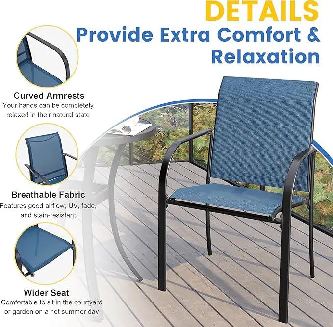 VICLLAX Patio Dining Set for 4, Outdoor Furniture Set Includes 40.2" Square Patio Table and 4 Stackable Patio Sling Chairs, Patio Table and Chairs for Outsides, Black Table and Blue Chairs by GreenHaven Gardens