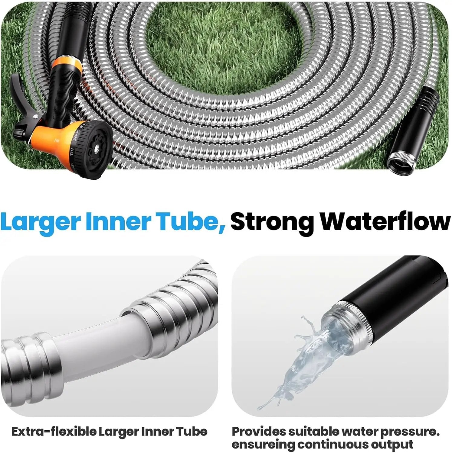 Garden Hose Metal 25 FT, Flexible Stainless Steel Water Hose with 10 Function Nozzle, Kink Free, Lightweight & Durable, Crush Resistant Fitting, Puncture Proof Hose for Yard, Rv, 600 PSI 2025 New by GreenHaven Gardens