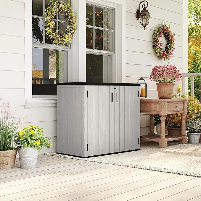 HOMSPARK 37 Cu.Ft Outdoor Storage Shed Weather Resistant, Resin Storage Sheds & Outdoor Storage Box for Backyard Garden Patio Lawn, Multi functional | Double-wall Shed with Lockable Doors,(Light Gray) by GreenHaven Gardens