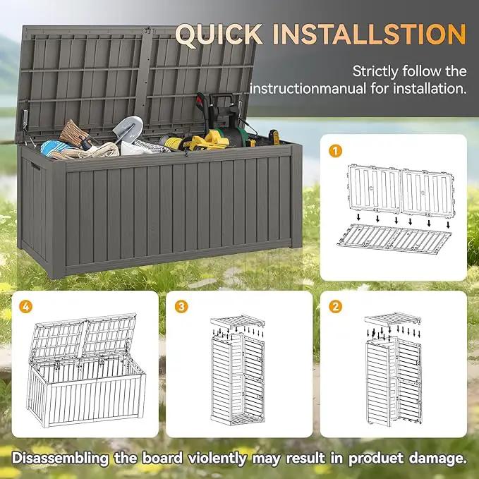 NUNU LAB 150 Gallon Outdoor Storage Box,Resin Large Sturdy Deck Box, Backyard Outside Storage Box Waterproof with Double Wall Panels,Package Delivery,Garden Outdoor Hose Bin by GreenHaven Gardens