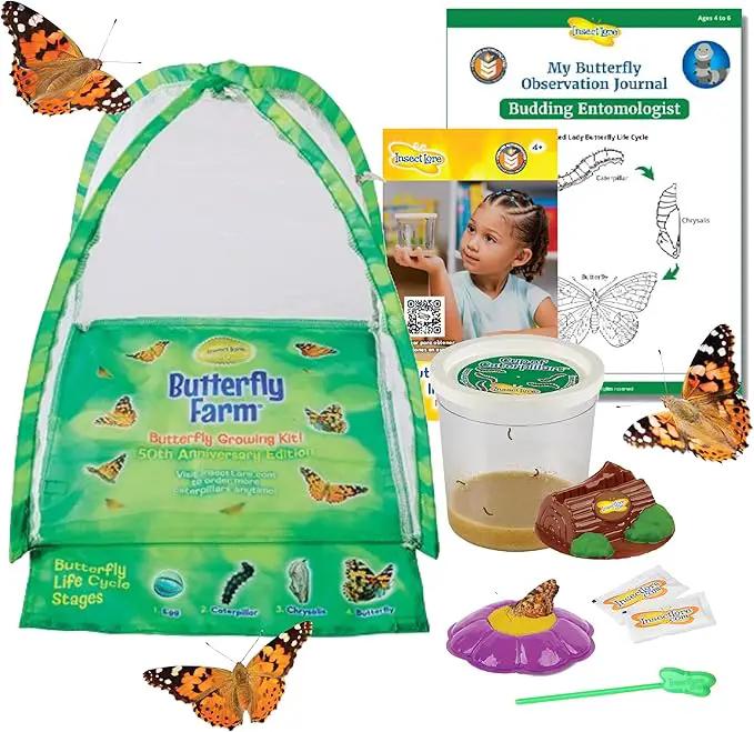 Insect Lore Butterfly Farm - Live Cup of 5 Caterpillars, Reusable Habitat, STEM Butterfly Activity Journal & Supplies - Grow, Observe and Release Painted Lady Butterflies by GreenHaven Gardens