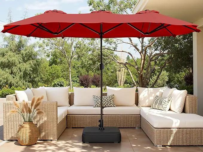 Shintenchi 16FT Large Patio Umbrella with Base, Outdoor Double-Sided Rectangular Umbrella, Market Umbrella with Crank Handle for Poolside Lawn Garden, Red by GreenHaven Gardens