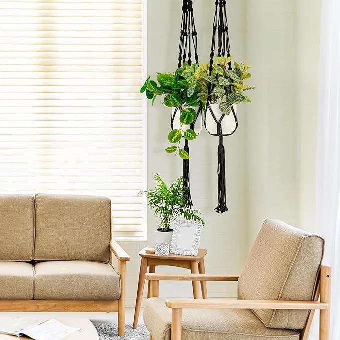 Sorbus Macrame Plant Hanger (6 Pack) Indoor Outdoor Hanging Plant Pots Cotton Rope, Elegant for Home, Patio, Garden (Black) by GreenHaven Gardens