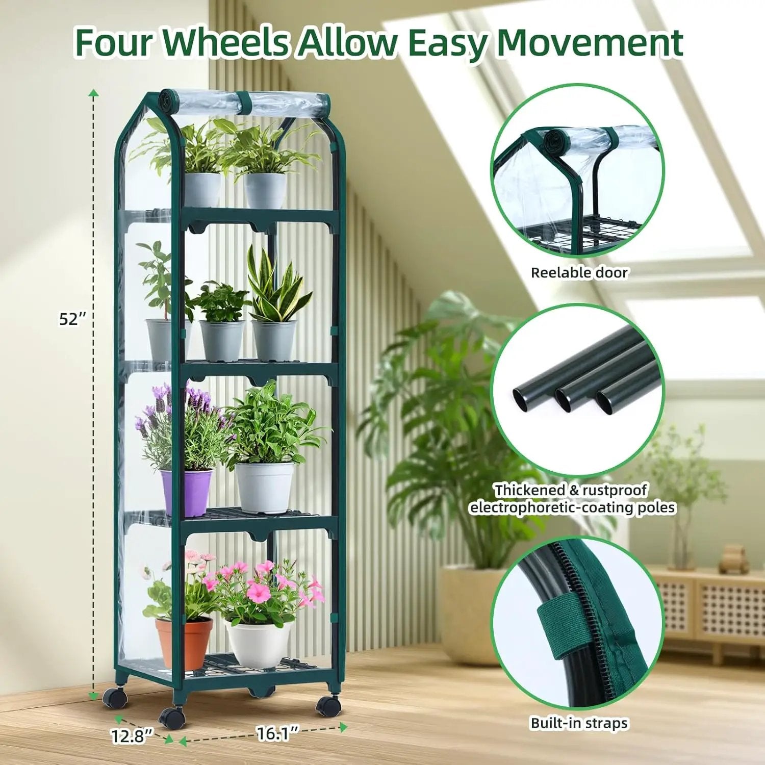 Ohuhu Mini Greenhouse for Indoor Outdoor, Small Plastic Plant Green House with Locking Wheels Portable Greenhouses with Durable Cover for Seedling, Ideal Gardening Gifts for Women Men Transparent by GreenHaven Gardens