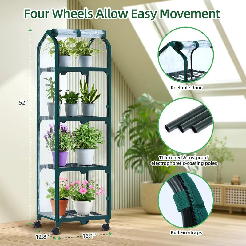 Ohuhu Mini Greenhouse for Indoor Outdoor, Small Plastic Plant Green House with Locking Wheels Portable Greenhouses with Durable Cover for Seedling, Ideal Gardening Gifts for Women Men Transparent by GreenHaven Gardens
