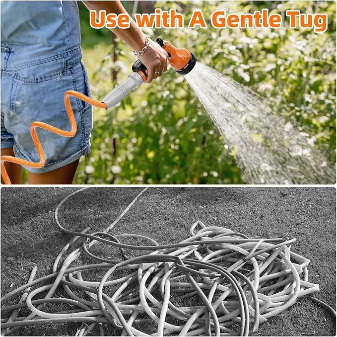 3/8” Lightweight Coil Garden Hose 100 FT, EVA Retractable Curly Water Pipe with 6-Pattern Spray Nozzle for Boat, Greenhouse, Yard, Patio (Orange) by GreenHaven Gardens