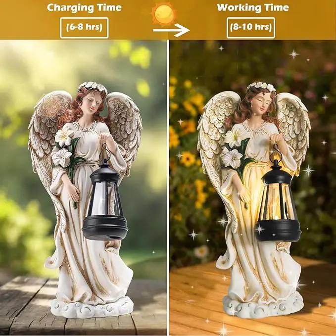 Solar Angel Outdoor Decor Garden Statues – 13.2 inches Angel Figurines Outdoor Sculptures with Solar Lantern for Outside Yard Art Patio Balcony Front Lawn Ornaments Gifts for Mom Grandma Women by GreenHaven Gardens