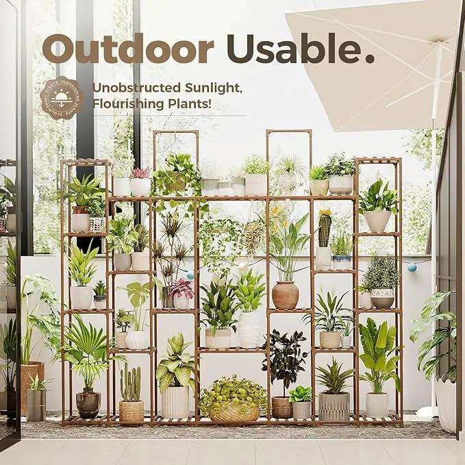 Bamworld Plant Stand Indoor 30 Pots Large Plant Shelf Wide Tall Outdoor Plant Holder Wood for Multiple Plants Plant Rack for Living Room Garden Balcony Flower