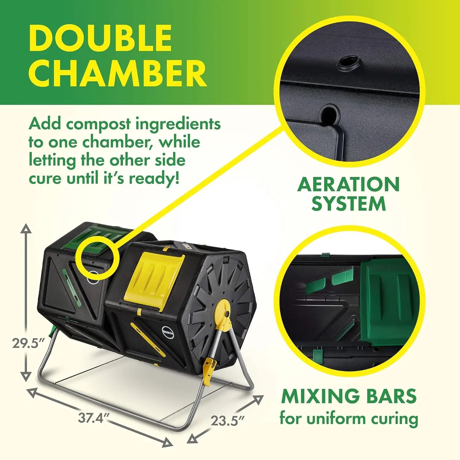 Miracle-Gro Large Dual Chamber Compost Tumbler – Easy-Turn, Fast-Working System – All-Season, Heavy-Duty, High Volume Composter with 2 Sliding Doors - (2 – 27.7gallon /105 Liter) by GreenHaven Gardens