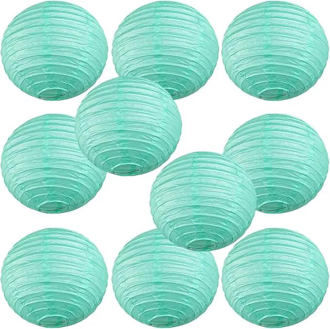 WYZworks Round Paper Lanterns 10 Pack (Aquamarie, 12") - Hanging Paper Lanterns Lamp for Wedding, Birthday, Party and Home Decorations with 8", 10", 12", 16" Option by GreenHaven Gardens