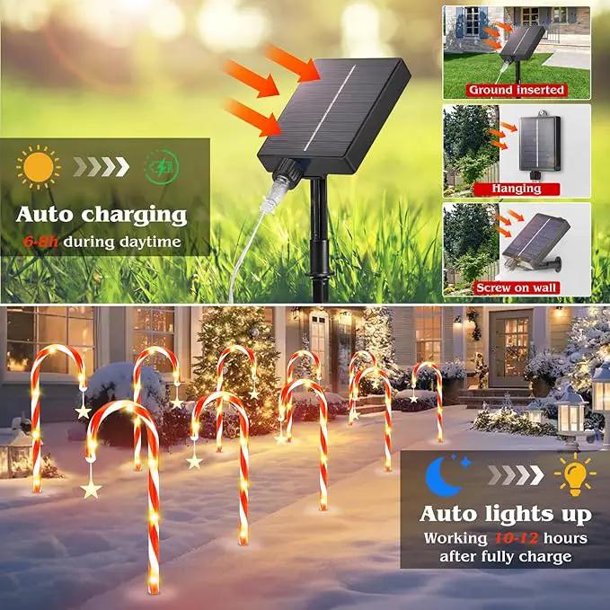 19.3in Christmas Solar Candy Cane Lights, 20 Pcs Pathway Light with Snowflake 8 Flashing Modes, Outdoor Christmas Decorations for Outside Path, Walkway, Driveway, Sidewalk, Porch, Yard, Garden by GreenHaven Gardens