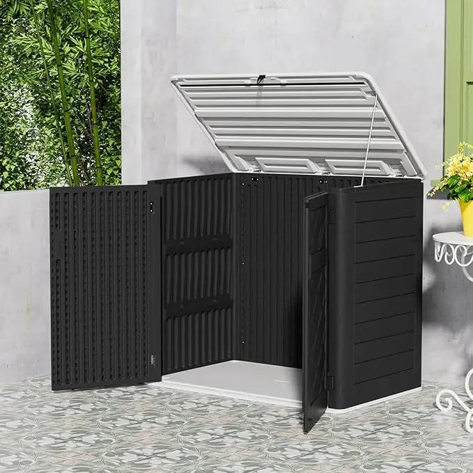 Resin Outdoor Storage Shed, 38 cu.ft Outdoor Storage Box Waterproof for Garden Tools, Patio Furniture, Trash Cans, Garage Storage, Lockable (Black) by GreenHaven Gardens