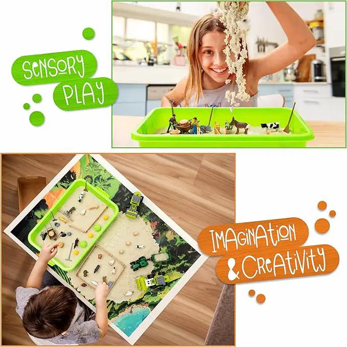 59 PCS Farm Sensory Bin Sandbox with Lid, 2.2 LB Sensory Sand, 40 Toddler Farm Toys, 3 Take Apart Construction Trucks -Sensory Toys for Kids 5-7, 3-4 & Up- Kids Gifts for Boys and Girls by GreenHaven Gardens