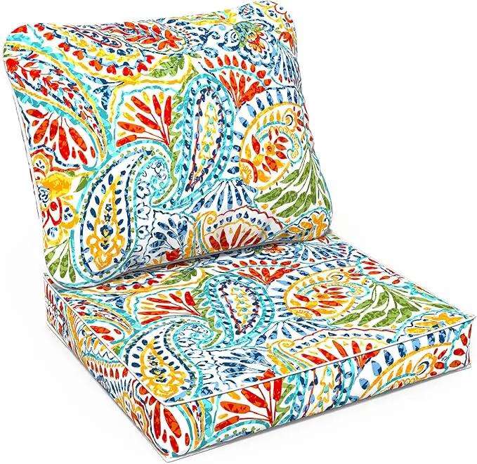 LVTXIII Outdoor Deep Seat Cushion 24"x24"x4" Patio Seat and Back Cushion Set Seasonal Chair Cushion for Dining Arm Chairs, Wicker Chairs and Garden Furniture Decoration, Paisley Multi by GreenHaven Gardens