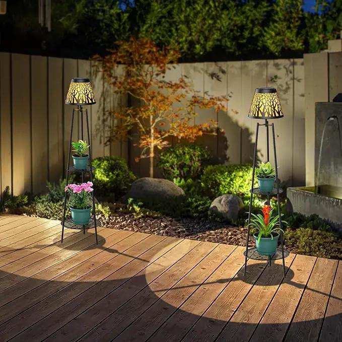 2 Pack Metal Solar Floor Lights Outdoor with Plant Stands, 45.5'' Solar Powered Street Lights, for Garden Yard Pathway Driveway Porch by GreenHaven Gardens