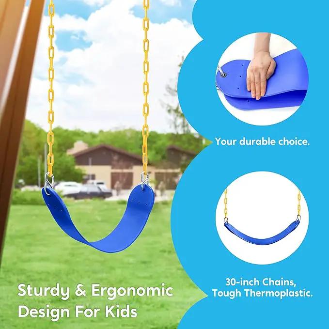 TURFEE Swing for Outdoor Swing Set - Pack of 1 Seat Replacement Kit with Heavy Duty Chains - Backyard Swingset Playground Accessories for Kids (Blue) by GreenHaven Gardens
