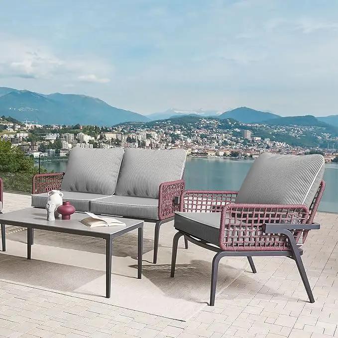 LVTXIII Outdoor Seat and Back Cushion Patio Deep Seat Cushion Set Seasonal Chair Cushion for Wicker Chairs and Garden Furniture Decoration, 24"x24"x4", Strip Grey by GreenHaven Gardens