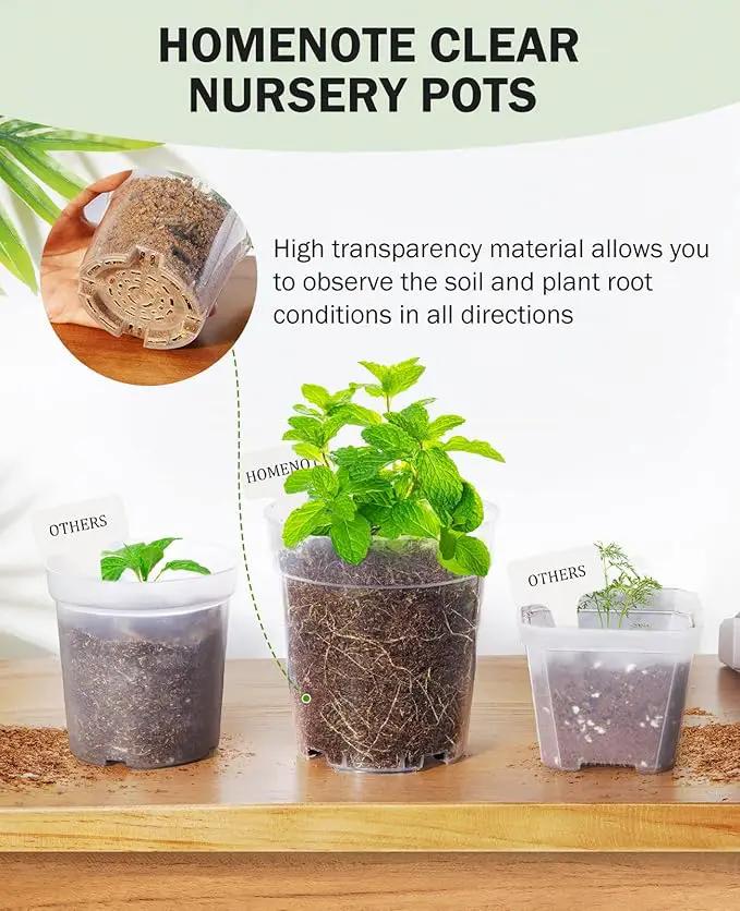 homenote Clear Nursery Pots for Plants,3 Inch Plant Pot for Planting Plastic Seedling with Drainage Holes Seed Starter Flower High Transparency with 20 Labels (60 Pack) by GreenHaven Gardens