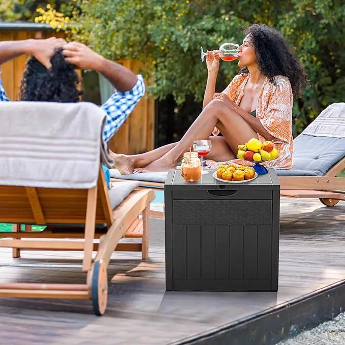 33 Gallon Resin Deck Box, Weatherproof Outdoor Storage Box for Patio, Garden, Pool, and Yard, Lockable Waterproof Bin for Tools, Cushions, and Accessories, Black by GreenHaven Gardens