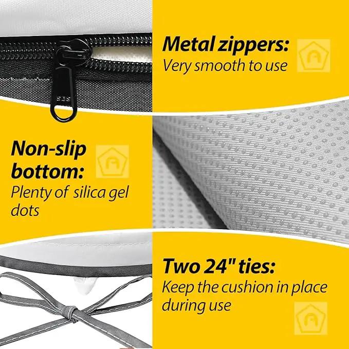 AAAAAcessories Outdoor Seat Cushions for Chairs, Waterproof, Fade-Resistant Patio Furniture Replacement Cushions, 17" x 16" x 2", Set of 4, Gray Cabana Stripe by GreenHaven Gardens