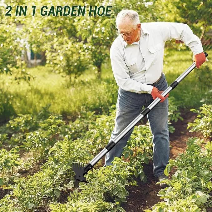 Long Handle Weed Puller Tool – 2-in-1 Handle Garden Hoe and Weed Rake, Hoe Garden Tool for Home Gardens, Lawns, and Yards by GreenHaven Gardens