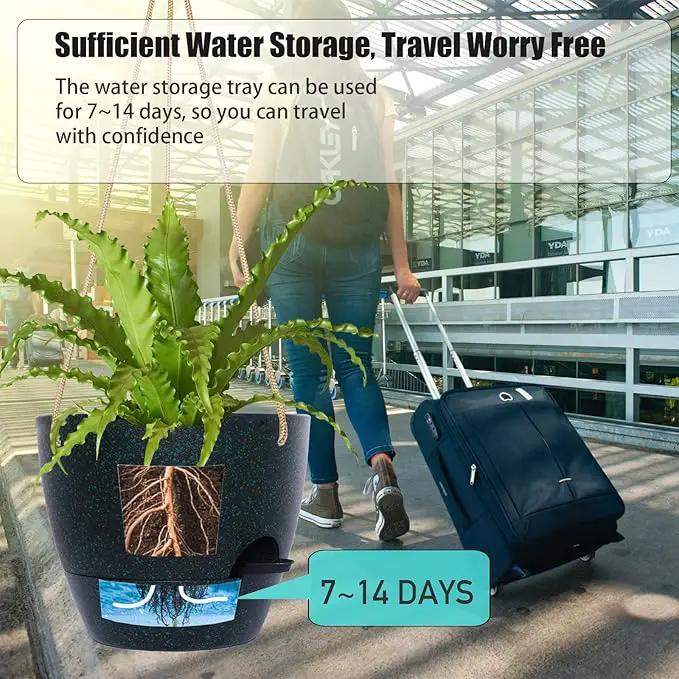 10 Inch Self Watering Hanging Pots, 2 Pack Hanging Planters with 40oZ Deep Reservior for Indoor Outdoor Plants Flowers, Black Speckles by GreenHaven Gardens