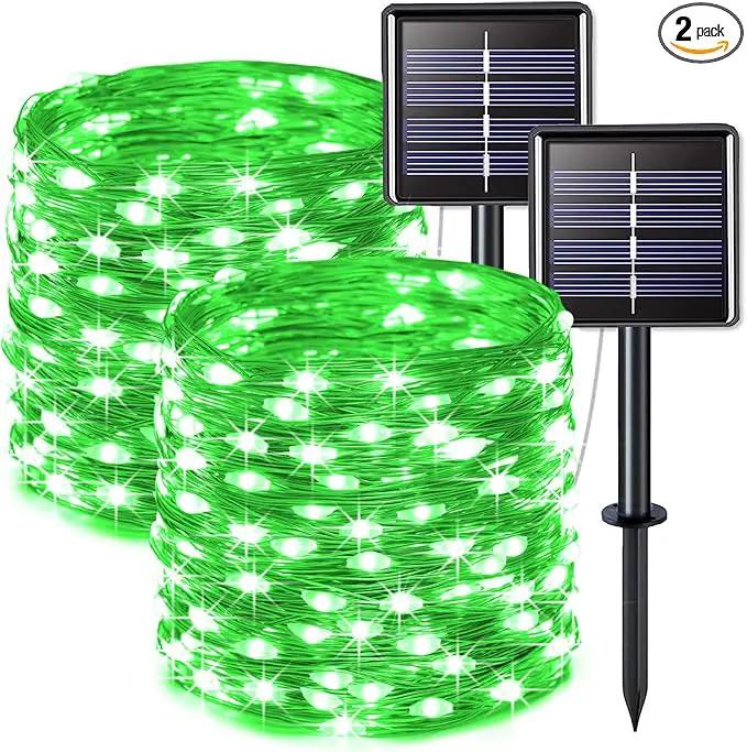 JMEXSUSS 2 Pack Green Solar Fairy Lights, Each 33ft 100 LED Green Solar Lights Outdoor, Waterproof St Patricks Day String Lights for Outside Patio Garden Party Tree Decorations by GreenHaven Gardens
