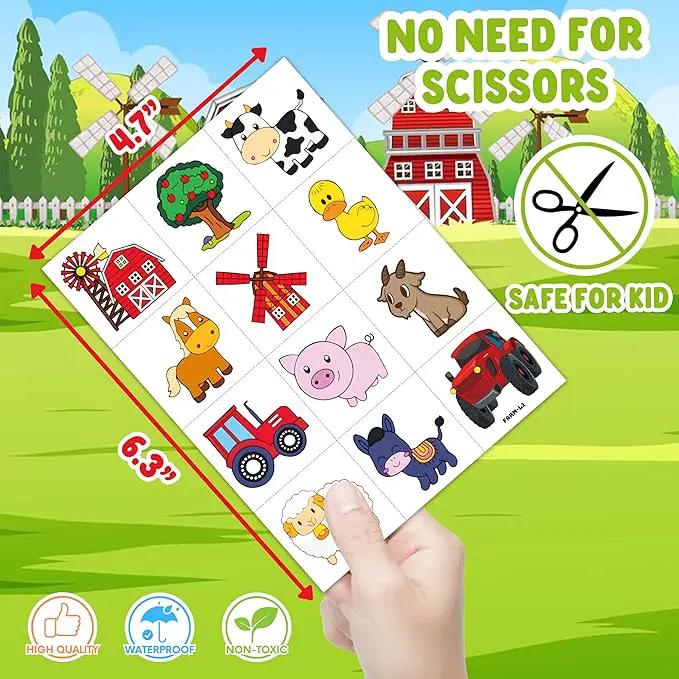 72 PCS Farm Barnyard Animal Pre-Cut Temporary Tattoos Sticker Birthday Decorations Party Supplies Favors Gift Boy Girl Farmhouse Cow Chicken Tattoo School Reward Themed (Normal) by GreenHaven Gardens