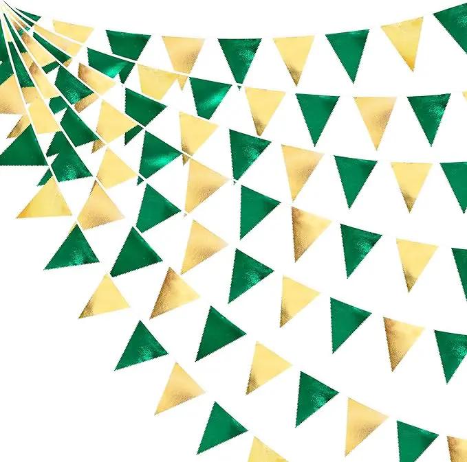 Green Gold Party Decorations Metallic Fabric Triangle Pennant Banner Flag Bunting Garland for Graduations Birthday Retirement Wedding Baby Shower Spring Summer Master Golf Theme Outdoor Party Supplies by GreenHaven Gardens